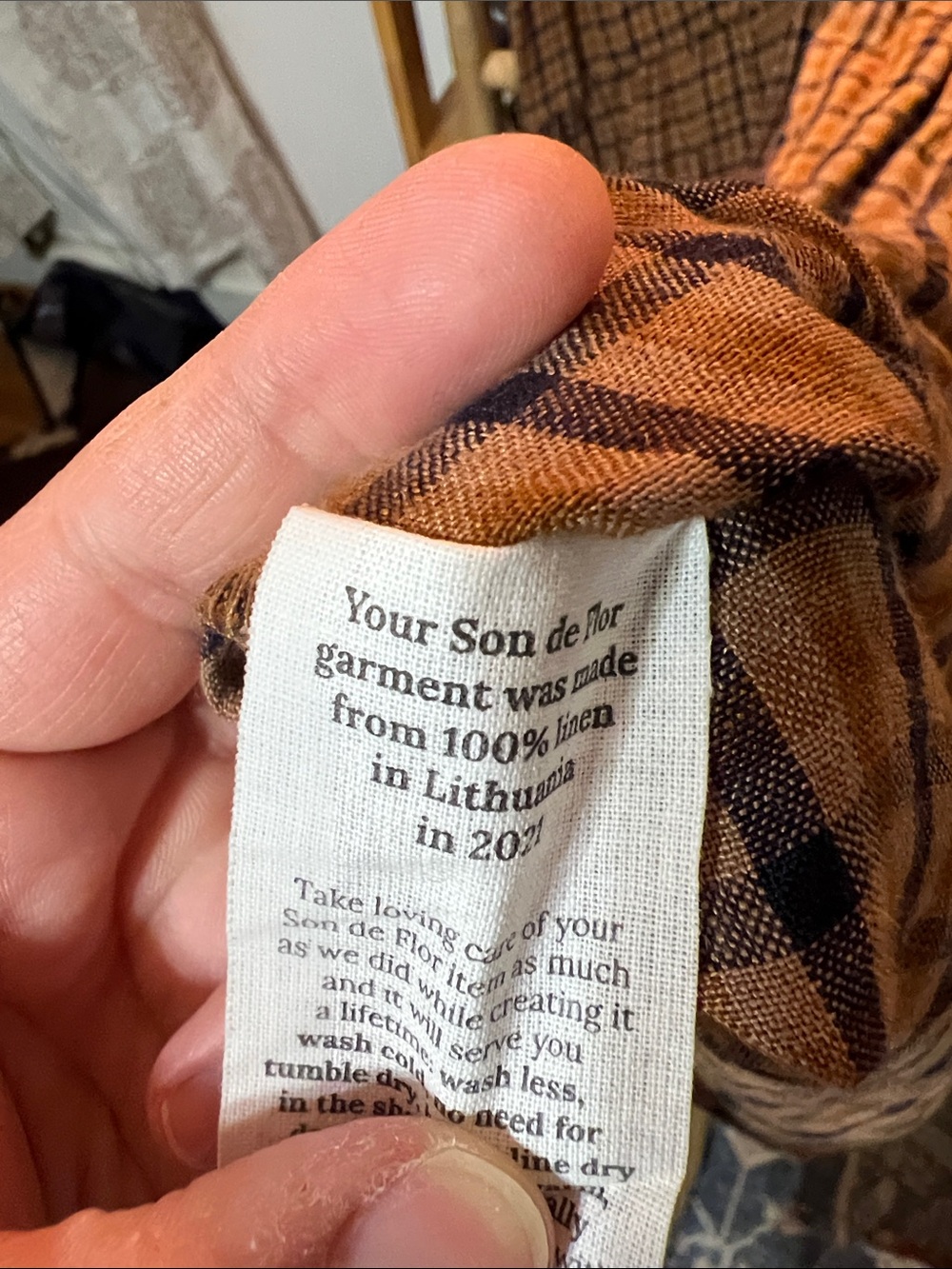 Son de Flor Sleeveless Smock Plaid Midi Dress in Brown Check - Picture 3 of 4